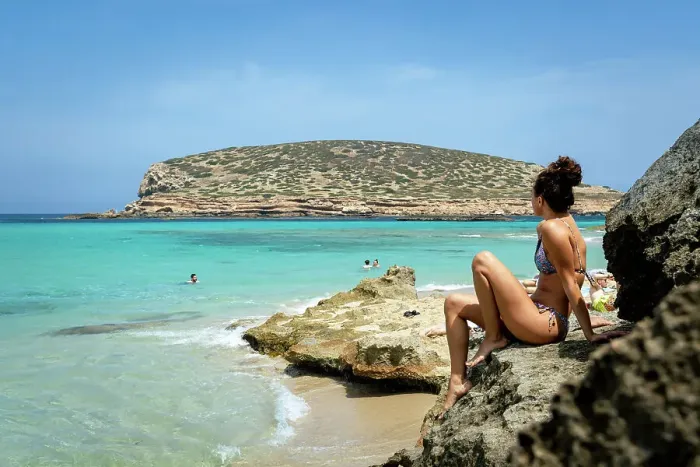 Framed Print : Woman at the Beach, Ibiza Island, Spain Framed Print : Woman at the Beach, Ibiza Island, Spain