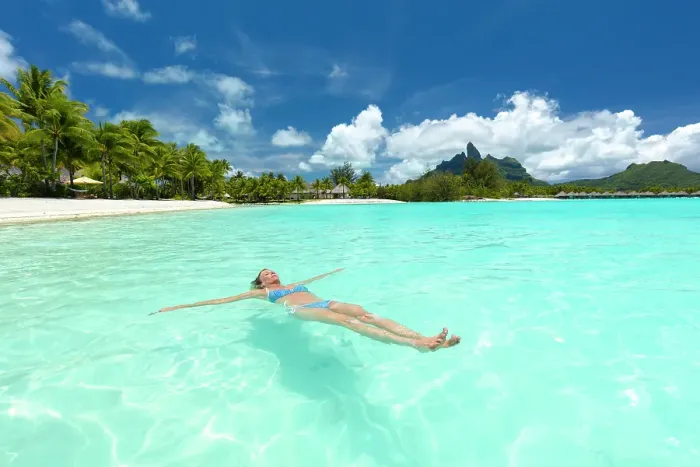 Framed Print : Woman in bikini floating in shallow sea, , Bora Bora, Society Islands, Pacific Ocean, French Polynesia (MR) Framed Print : Woman in bikini floating in shallow sea, , Bora Bora, Society Islands, Pacific Ocean, French Polynesia (MR)