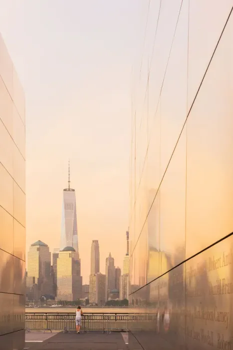 Framed Print : Woman enjoying the view to Manhattan from Empty skies 9 / 11 memorial in Liberty state park Framed Print : Woman enjoying the view to Manhattan from Empty skies 9 / 11 memorial in Liberty state park