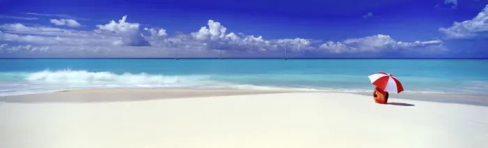 Framed Print : Woman with Red & White Umbrella on beach, Barbuda, Caribbean, West Indies