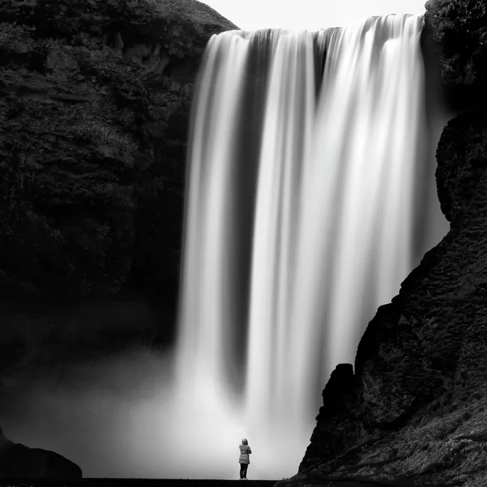 Framed Print : Woman standing and admiring Skogafoos waterfall, Skogar, South Iceland Framed Print : Woman standing and admiring Skogafoos waterfall, Skogar, South Iceland