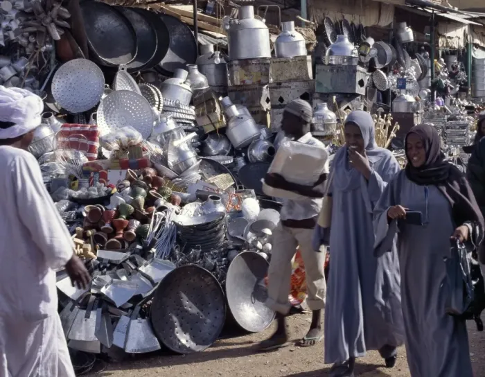 Framed Print : Women shopping in the market at Omdurman where a large Framed Print : Women shopping in the market at Omdurman where a large