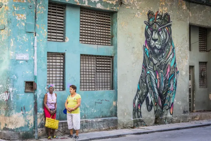 Framed Print : Two women talking in a street in La Habana Vieja (Old Town), Havana, Cuba Framed Print : Two women talking in a street in La Habana Vieja (Old Town), Havana, Cuba