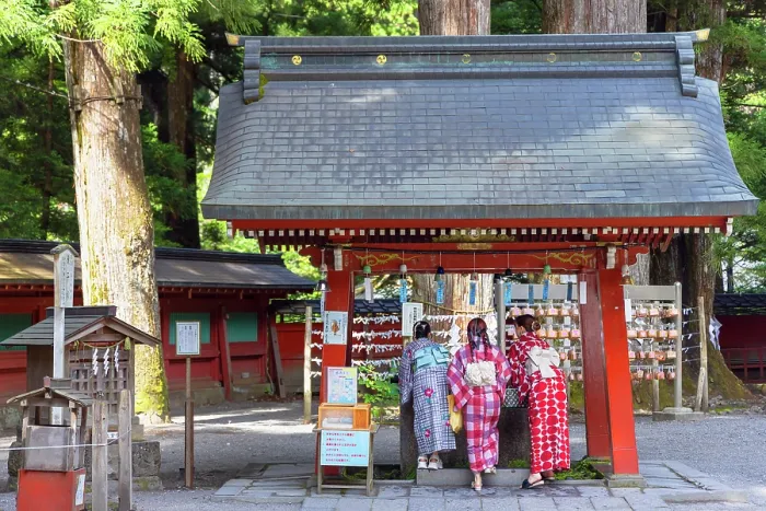 Framed Print : Women wearing kimonos at Futarasan Temple (UNESCO World Heritage Site), Nikko, Tochigi, Japan
