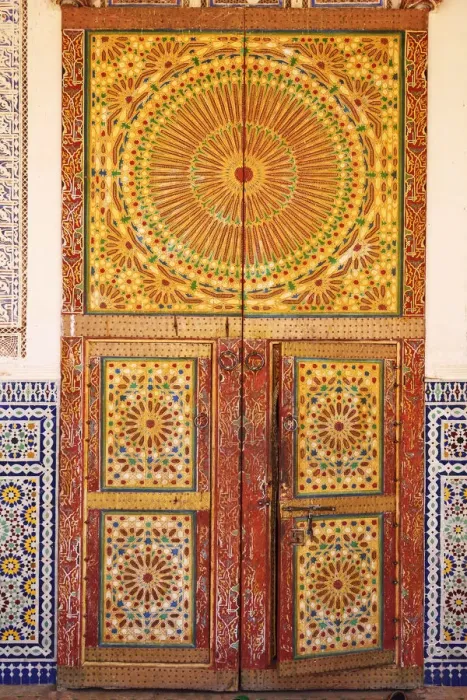 Framed Print : Wood carved door at the Zaouia Naciri in Tamegroute. Zagora region, Draa Valley. Morocco
