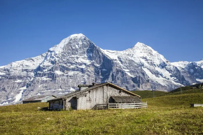 Framed Print : Wood hut with Mount Eiger in the background Mannlichen Grindelwald Bernese Oberland Framed Print : Wood hut with Mount Eiger in the background Mannlichen Grindelwald Bernese Oberland