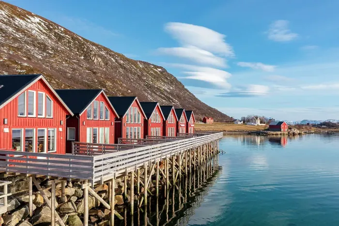 Framed Print : Wood red cabins overlooking the cold sea, Skreda, Leknes, Nordland county, Lofoten Islands, Norway Framed Print : Wood red cabins overlooking the cold sea, Skreda, Leknes, Nordland county, Lofoten Islands, Norway