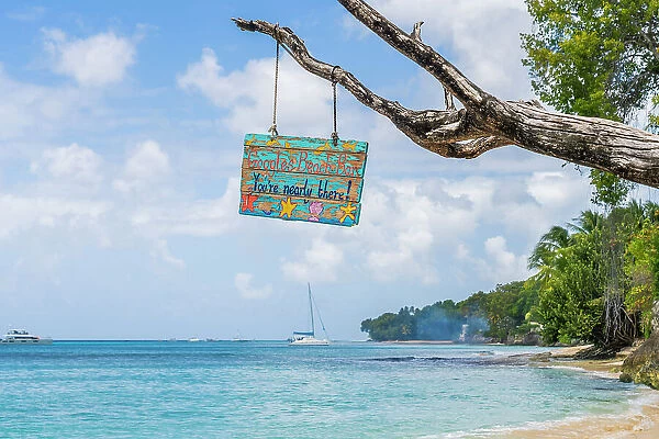 Wooden bar sign at Alleynes Bay, Barbados, Caribbean