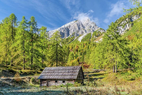 Wooden Barn & Mountain, Triglav Naitonal Park, Slovenia