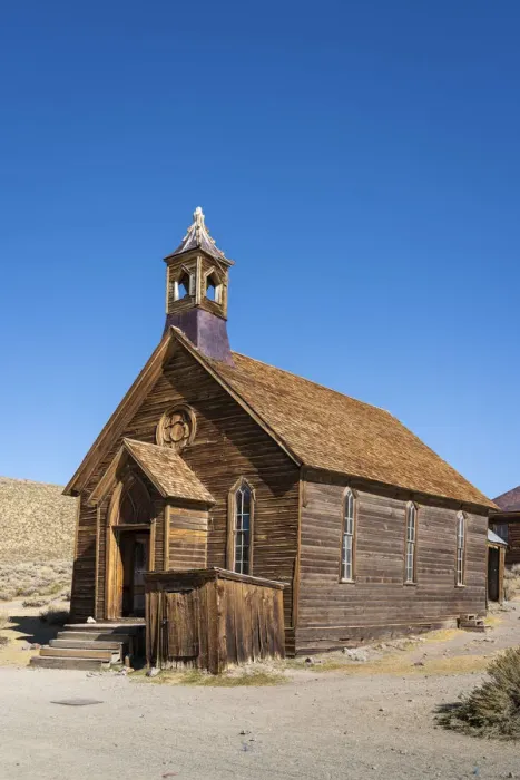Framed Print : Wooden Bodie Methodist Church in ghost town, Mono County, Sierra Nevada