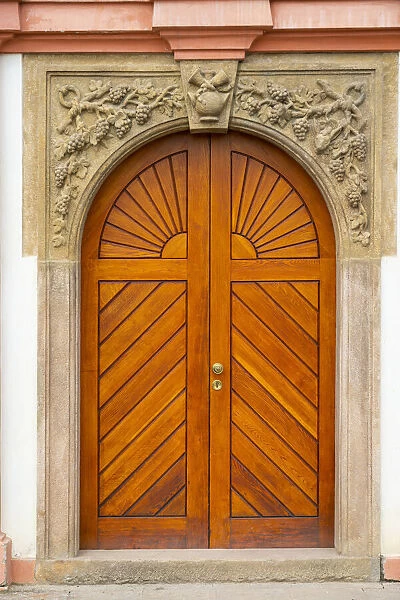 Wooden door at Troja Chateau, Prague, Bohemia, Czech Republic