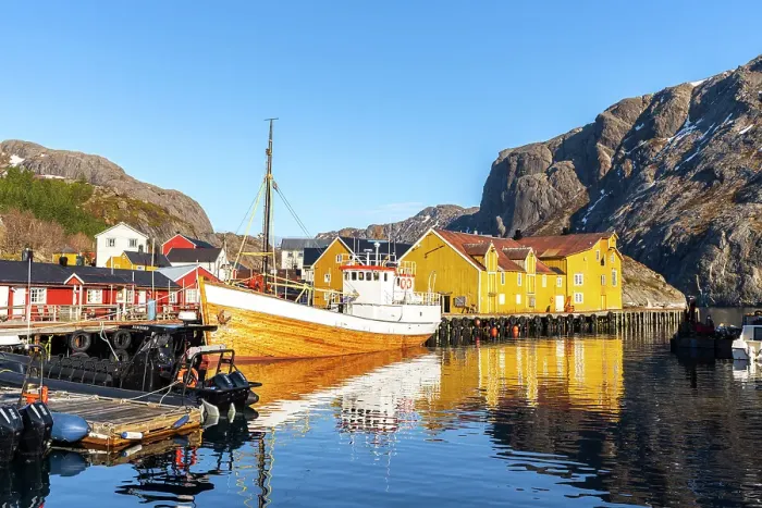 Framed Print : Wooden fishing vessel anchored at the pier, Nusfjord, UNESCO world heritage site, Flakstad, Flakstadoya, Nordland, Lofoten Islands, Norway Framed Print : Wooden fishing vessel anchored at the pier, Nusfjord, UNESCO world heritage site, Flakstad, Flakstadoya, Nordland, Lofoten Islands, Norway