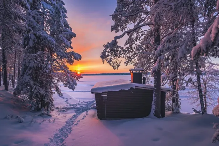 Framed Print : A wooden hut & frozen lake near Ruka in winter landscape in finnish Lapland, Finland Framed Print : A wooden hut & frozen lake near Ruka in winter landscape in finnish Lapland, Finland