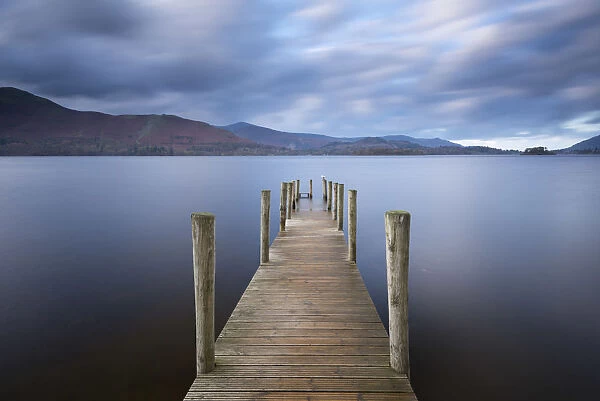 Wooden jetty at Ashness on Derwent Water, Lake District National Park, Cumbria, England