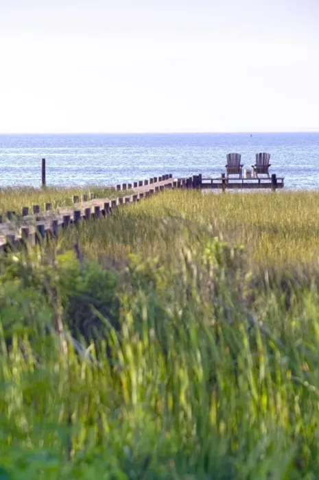 Framed Print : Wooden pier and chairs, Apalachicola Bay, Florida Panhandle, USA Framed Print : Wooden pier and chairs, Apalachicola Bay, Florida Panhandle, USA