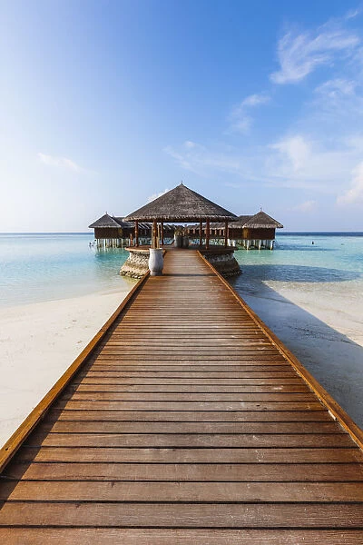 Wooden pier on a tropical island, Maldives