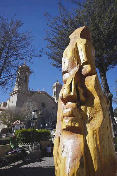 Wooden sculpture in Plaza 10 de Noviembre, Potosi (UNESCO World Heritage Site), Bolivia