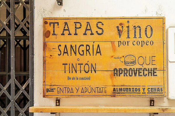 Wooden sign, Seville, Andalusia, Spain