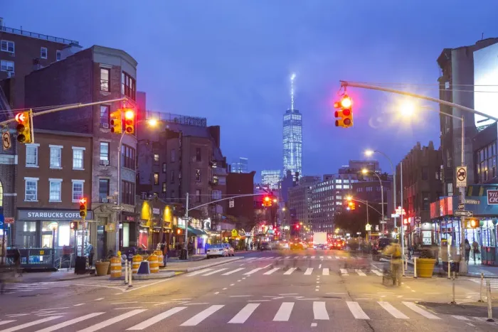 Framed Print : One World Trade Center from 7th Avenue, Greenwich Village, Manhattan, New York City Framed Print : One World Trade Center from 7th Avenue, Greenwich Village, Manhattan, New York City