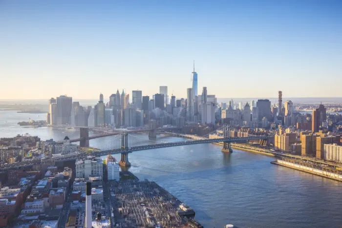 Framed Print : One World Trade Center, Manhattan and Brooklyn Bridges, Manhattan, New York City