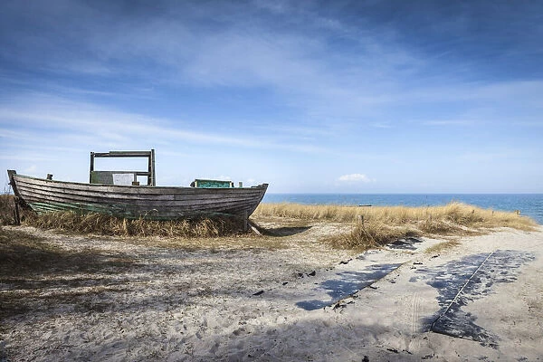 Wreck of a fishing boat on the beach of Zingst, Mecklenburg-Western Pomerania