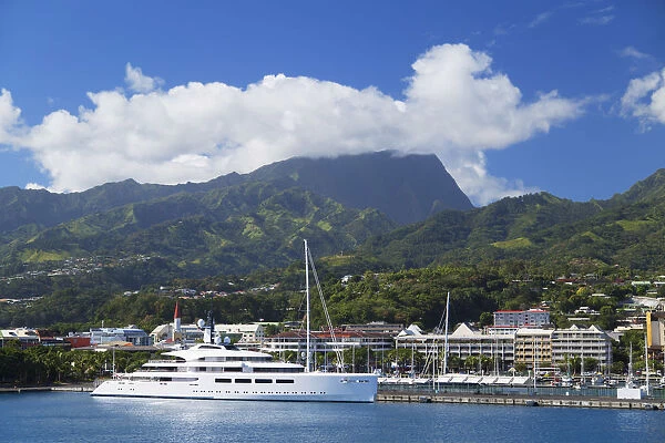 Yacht in harbour, Pape ete, Tahiti, French Polynesia