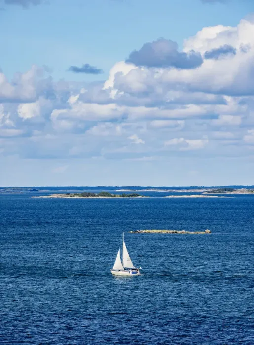 Framed Print : Yacht sailing near the coast, elevated view, Aland Islands, Finland Framed Print : Yacht sailing near the coast, elevated view, Aland Islands, Finland