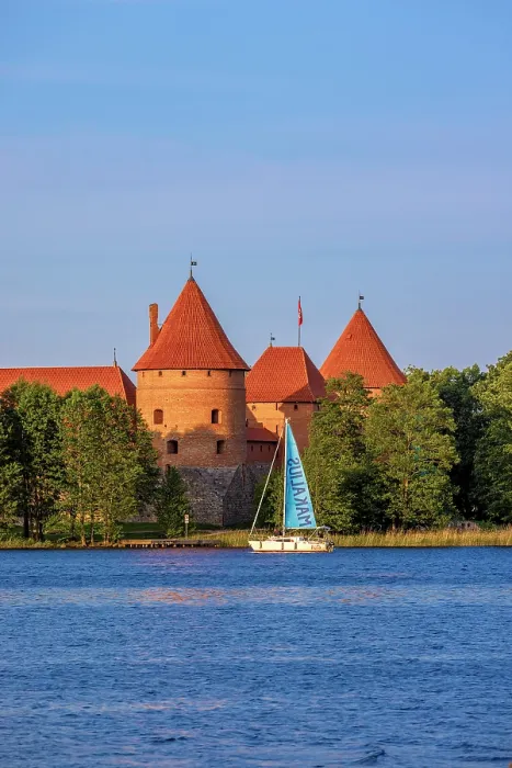 Framed Print : Yacht in front of Trakai Island Castle, Trakai, Lithuania Framed Print : Yacht in front of Trakai Island Castle, Trakai, Lithuania
