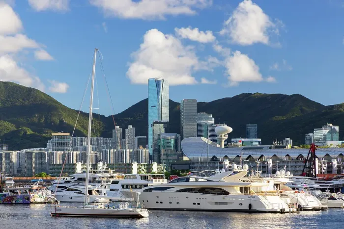 Framed Print : Yachts in Kwun Tong typhoon shelter with Quarry Bay skyline in background, Hong Kong Island, Hong Kong Framed Print : Yachts in Kwun Tong typhoon shelter with Quarry Bay skyline in background, Hong Kong Island, Hong Kong