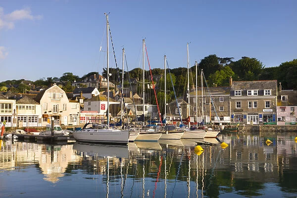 Yachts moored in Padstow harbour on a beautiful Spring morning, Cornwall, England. Spring