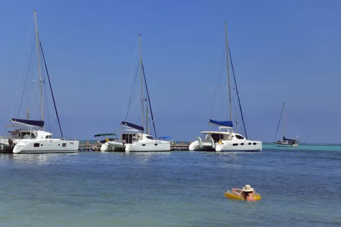 Framed Print : Yachts moored at San Pedro, Ambergris Caye, Caribbean, Central America Framed Print : Yachts moored at San Pedro, Ambergris Caye, Caribbean, Central America
