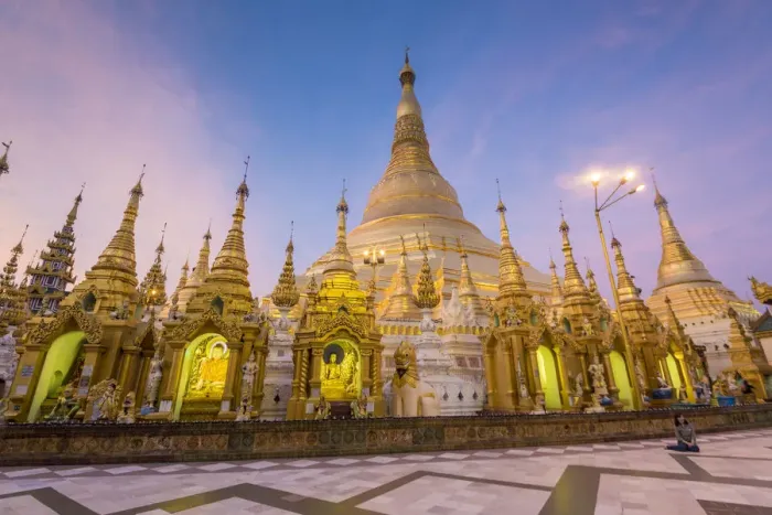 Framed Print : Yangon, Myanmar (Burma). Shwedagon pagoda at sunset