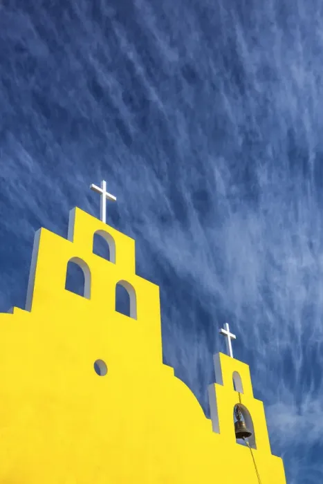 Framed Print : Yellow Church & Blue Sky, Yucantan Peninsula, Mexico