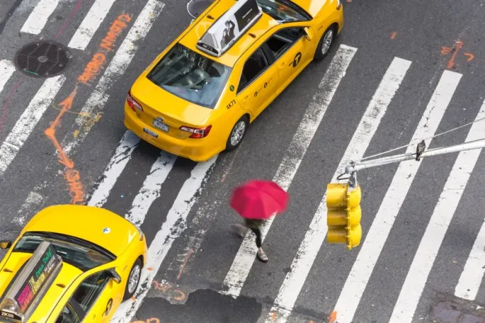 Framed Print : Yellow taxi cabs & crossing, overhead view, New York, Manhattan, New York, USA Framed Print : Yellow taxi cabs & crossing, overhead view, New York, Manhattan, New York, USA