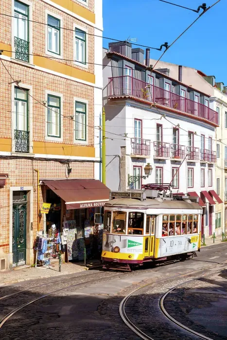 Framed Print : Yellow Tram 28 in the Streets of Lisbon Alfama District Lisbon, Portugal Framed Print : Yellow Tram 28 in the Streets of Lisbon Alfama District Lisbon, Portugal