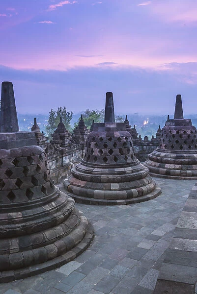 Yogyakarta, Java, Indonesia, South East Asia. Borobudur temple at dusk