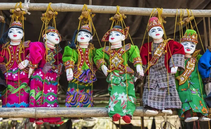 Framed Print : Yoke the, traditional Burmese marionettes, on sale in the local market, Bagan, Mandalay Framed Print : Yoke the, traditional Burmese marionettes, on sale in the local market, Bagan, Mandalay