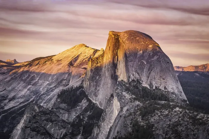 Framed Print : Yosemite National Park, California, USA. Sunset over the famous Half Dome Mount, view