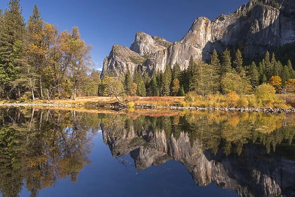 Yosemite Valley reflected in the Merced River at Valley View, Yosemite National Park