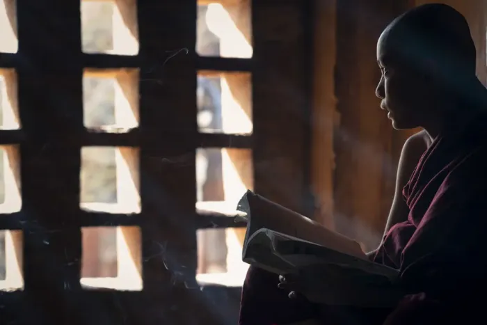 Framed Print : A young monk looking out of a window while studying inside a temple, UNESCO, Bagan Framed Print : A young monk looking out of a window while studying inside a temple, UNESCO, Bagan