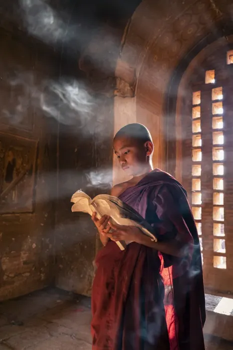 Framed Print : A young monk reading by a window inside a temple, UNESCO, Bagan, Mandalay Region, Myanmar Framed Print : A young monk reading by a window inside a temple, UNESCO, Bagan, Mandalay Region, Myanmar