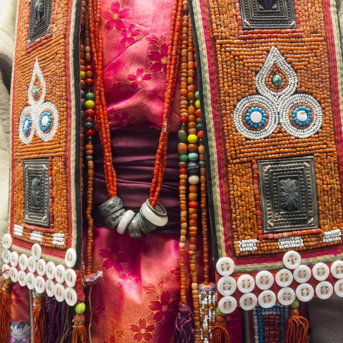 Framed Print : Yugur ceremonial dress from Gansu, Shanghai Museum, Peoples Square, Shanghai