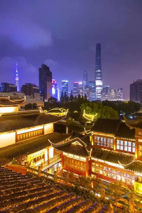 Framed Print : YuYuan Gardens and Bazaar with the Shanghai Tower behind, Old Town, Shanghai, China
