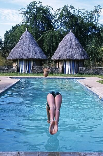 Zambia, Nkwali Camp. The swimming pool at Nkwali Camp