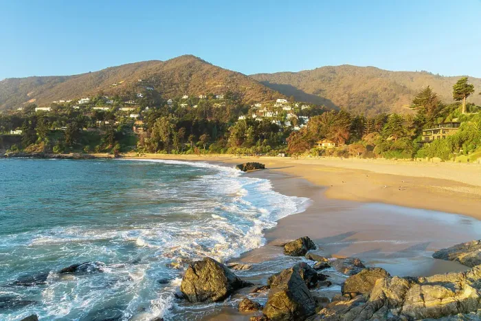 Framed Print : Zapallar beach at sunset, Zapallar, Petorca Province, Valparaiso Region, Chile