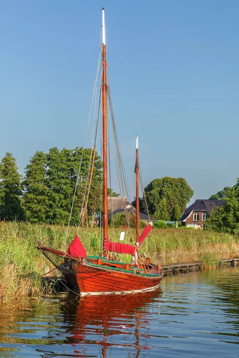 Framed Print : Zeesenboat in the port of Wieck am Darss, Bodstedter Bodden, Fisch-Darss-Zingst Peninsula, Fischland, Mecklenburg-Western Pomerania, Germany