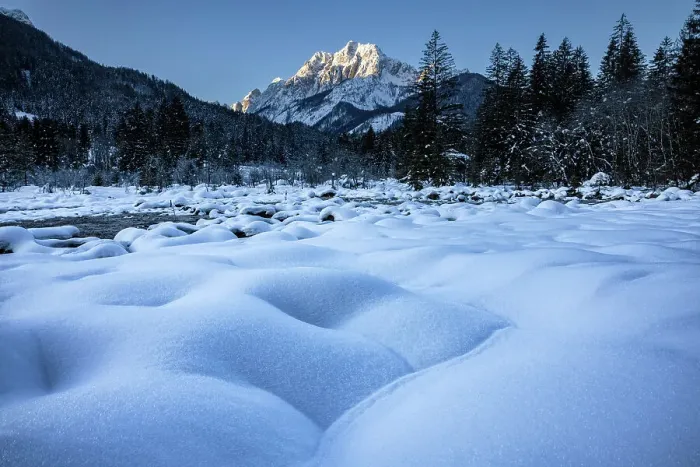 Framed Print : Zelenci Springs in winter, Julian Alps, Kranjska Gora, Slovenia