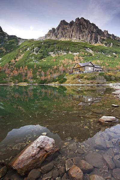 Zelene Pleso Lake and Mountain Cottage in the High Tatras Mountains, Slovakia, Europe