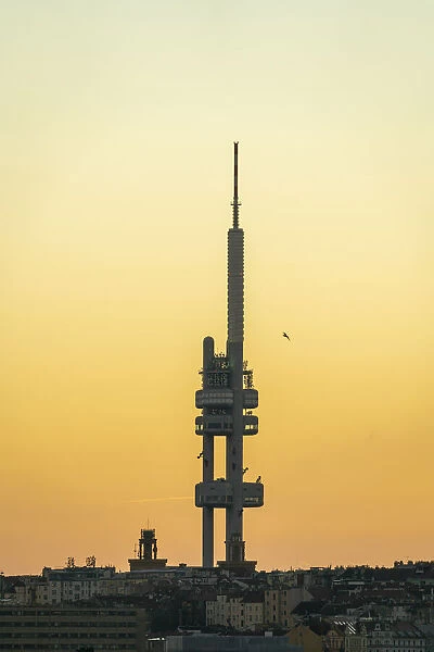 Zizkov TV tower at sunrise, Prague, Bohemia, Czech Republic