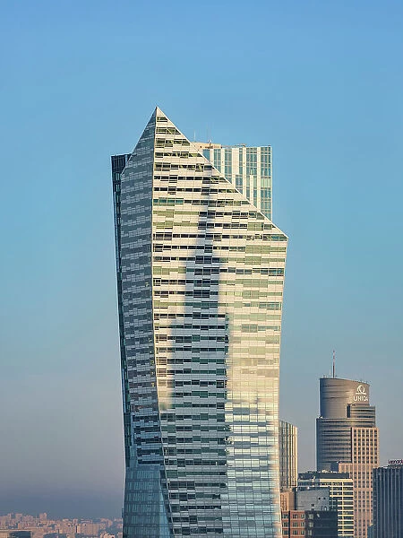 Zlota 44 Tower at sunrise, elevated view, Warsaw, Masovian Voivodeship, Poland